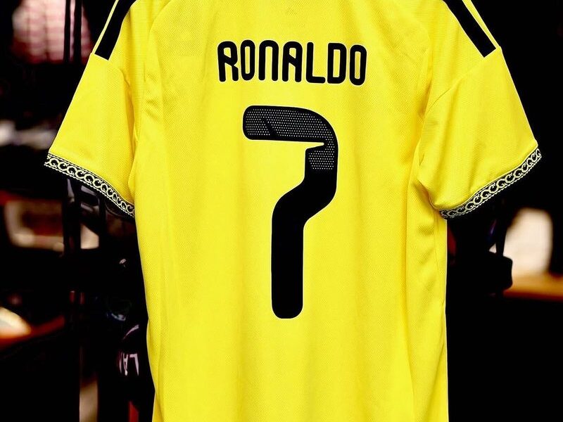 Cristiano Ronaldo Al Nassr jersey on a hanger